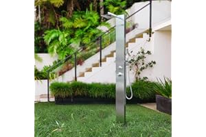 Elbe Gartendusche frostsicher Modell RNP-G32 Baltrum Edelstahl 304, mit Einhebelmischer, Kopfdusche, Handbrause, mit Kalt- und Warmwasseranschluss, ohne WPC-Bodenplatte, für Garten, Pool