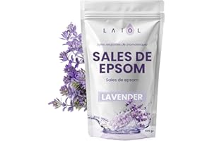 LAIOL Sales de Epsom 500g con Aroma a Lavanda – Relajación Muscular y Aromaterapia con Magnesio – Sal de Epsom para Baño y Pies - Ideal para Spa Casero, Estrés y Sueño Reparador
