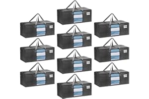 VENO Pack of 10 Extra Large Moving Bags with Strong Handles and Zippers, Foldable Storage Bag, Clothes Storage, Laundry Bags for Moving, Travel, Camping (Grey Window, Pack of 10)