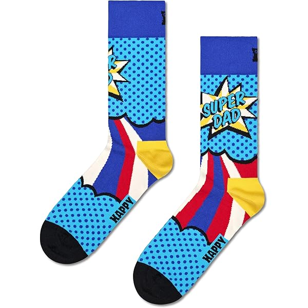 Happy Socks, Crew sokken, papa sokken voor dames en heren, Super Papa - DAD01-4000, 41-45 EU