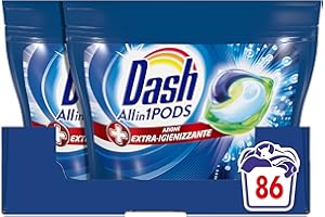 Dash All in 1 Pods - Detergente para lavadora en cápsulas (86 lavados (2 x 43), acción extra-higienizante, tamaño grande, elimina las manchas, para todas las prendas