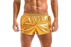 Amy Coulee Mens Metallic Shorts Rave Shiny Hot Pants Sparkly Sexy Boxer Shorts with Pockets