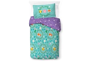 Jay Franco Juego de Cama de Minecraft con Funda de edredón Infantil Individual con Flores de algodón Afelpado - Incluye una Funda de Almohada de 50 x 70 cm