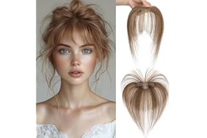 MY-LADY Clip-in Flequillo en Cabello Natural 100% Remy - Extensiones Francesas con Mechas Auténticas para Mujer (Brun Moyen/Blond Foncé, con 2 clips)