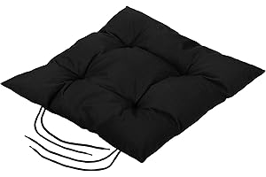 Gardenista Garden Chair Seat Cushion with Ties | Slip Free Hypoallergenic Tufted Pad | Water Resistant Thick Quality | Great for Indoors & Outdoors | Secure Ties (1 Piece, Black)
