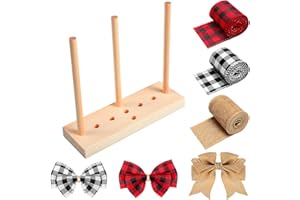 WILLBOND Wooden Ribbon Bow Maker with 3 Rolls Wired Burlap Bow Maker Tool for Craft for Christmas Bows Holiday Wreaths Crafts Decoration