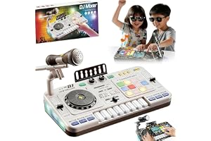 Kids Toys DJ Mixer for Party, Kids' Karaoke Machines, Music Toy with Bluetooth & Microphone for Ages 3+, 2000+ Sound Effects & Colorful Light - Idea Gift for Birthday Holiday (White)