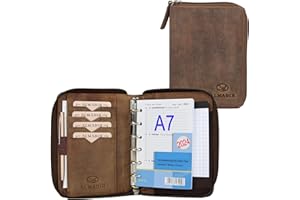 ALMADIH Agenda in pelle A7 con cerniera Portadocumenti Calendario 2024 Marrone Vintage Cartella Portablocco Organizer Porta Documenti Conferenza Anelli + Block Notes Organizzatore (OR-A7-BV)