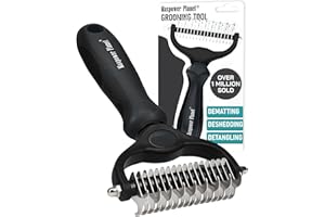 Maxpower Planet Dog Brush - Double Sided Deshedding Dematting Tool - Undercoat Rake, Long Haired Cats & Dogs - Black