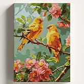 Sayılarla Boyama Tuval Hobi Seti, SARI KANARYA Temalı Fır&ccedil;a ve Boya Dahil Set (&Ccedil;ıtalı) 40x50 CM, Kendin Yap Sayılarla Tuval B
