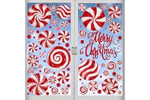 XIMISHOP 8 Sheets Christmas Window Stickers, Red Xmas Candy Window Clings Reusable Double-Sided Christmas Candy Static Window Clings for Xmas Home Office School Window Decoration