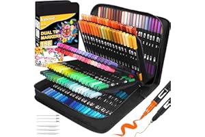 Lyuvie 158 Stylos Feutres Coloriage Adulte- Feutre Double Pointe Feutre Aquarelle Pinceau Marqueurs avec Etui Noir pour Coloriage Dessin Lettrage Esquisse Pâques Noël