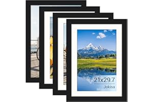 Jokisa 4 Stück Bilderrahmen Din A4, Rahmen 21x30 Schwarz mit Plexiglas, Bilderrahmen für Fotos, Bilder, Poster (Schwarz, A4)