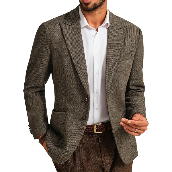 Blazer Homme En Laine Mélangée à Chevrons - Style Vintage Décontracté - Coupe Ajustée - Taille S à 2XL - Plusieurs Couleurs