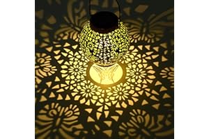 FOHIL Solar Lantern for Outdoor, Butterfly Vintage Metal Solar Lamp for Outdoor Garden IP65 Waterproof Hanging Garden Decoration Solar Lights for Lawn Yard Driveway Garden Lights for Balcony Path Patio