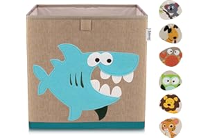 ‎LIFENEY LIFENEY Aufbewahrungsbox Kinder mit Hai Motiv I Spielzeugbox mit Tiermotiv passend für Würfelregale I Ordnungsbox für das Kinderzimmer I Aufbewahrungskorb Kinder