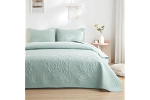 ‎BEEWEED beeweed Tagesdecke Bettüberwurf 240x260cm Mintgrün, Bedspreads aus Mikrofaser, Quilt Überwurf Bett Überwurfdecke leicht, Steppdecke bei Ultraschall genäht mit 2 Kissenbezug, Blumenmuster