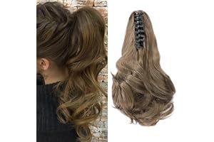 ‎CYBELLEZA Cybelleza Hair Extensions Braid Hairpiece Clip in Ponytail Extensions Claw Ponytail Hair Extensions Cheap Like Real Hair Wavy Curly Synthetic Hair 12 Inches (Ash Blonde)