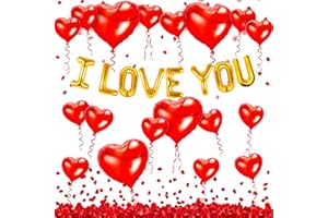 obqo I Love You Balloons for Her Him and Heart Balloons Kit with Rose Petals, Valentines Day Decorations for Men Women