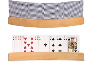AMJKEJI 2 Pcs Playing Card Holder Stand, Solid Beechwood Holders Organizers Curved Shape Wooden Hands Free Poker Rack Organizer Holder