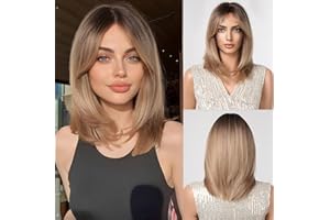 Esmee Breve Dritto Ombre Biondo Bob Parrucche con Frangetta Spalla Lunghezza Parrucca Naturale Sintetica Cosplay Parrucche per le Donne