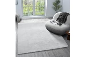 RUGS BY DESIRE Comfy Washable Modern Living Room Rug Polyester Plain Indoor Area Rug with Low Pile - Anti-Slip Felt Backing SuperSoft Carpet Bedroom-Hallway, Silver, 120x160 cm