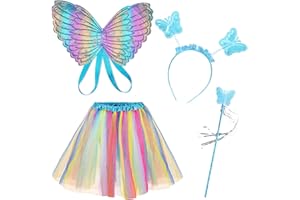 AUYAO Deguisement Papillon Fille Papillon Costume de Fée Papillon, Papillon Ailes Enfants Ailes Papillon, Cape Papillon Costume de Fée Papillon avec Masque Tutu Jupe Déguisement Carnaval Noël Cosplay