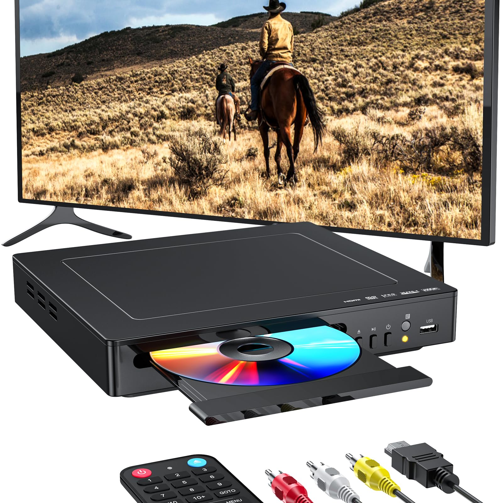 DVD Players for TV with HDMI, Simple DVD Player for Elderly, DVD Players That Play All Regions, CD Player for Home Stereo System - Black