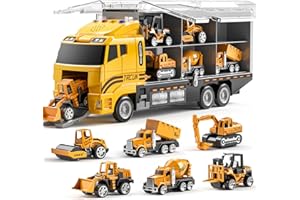 TEMI Toddler Boys Toys for 3-5 Years Old, Die-Cast Construction Truck Vehicle Playset with Play Mat, Transport Carrier Truck Birthday Gifts for Boys Kids Girls 3-8 Year Old