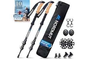 NORDMUT® Bastoni da trekking telescopici di alta qualità, in alluminio e carbonio, per nordic walking, regolabili per uomo e donna, con set di gommini e manico in vero sughero