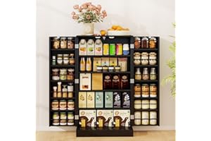 GiantexUK Kitchen Cupboard, Wooden Buffet Pantry Cabinet with 17 Shelves and 2 Doors, Multifunctional Storage Organizer for Living Room Dinning Room (Black, 59 x 30 x 104cm)