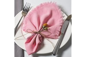 Dololoo Handmade Cloth Napkins, Cotton Linen Cloth Napkins with Fringe, Versatile Handmade Square Rustic Fringe Napkins for Dinner, Wedding and Parties, 45 x 45 CM Set of 4, Pink