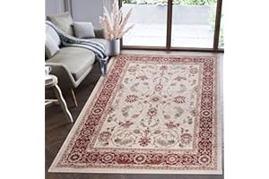 Mazovia Tappeto Salotto Moderno Pelo Corto - Tappeti Moderni Soggiorno - Tappeti Camera da Letto - Tappeti Salotto Grandi Dimesnioni - Motivo Orientale - Crema Rosso - 180x250 cm