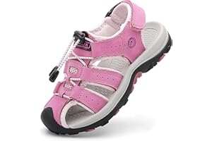 ZYLDK Unisex-Kinder Sandalen Leder für Jungen Mädchen Strand Geschlossene Wandersandale Trekkingsandalen Sport- Outdoor Sommer Atmungsaktive Freizeitschuhe Wanderschuhe 28-37 EU