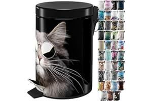 Sanilo Poubelle de Salle de Bain 3L avec système d’abaissement automatique, Nombreuses nouvelles Poubelles à Cosmétiques au choix, Poubelle avec seau intérieur (Cool Cat)