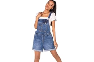 Nina Carter S511 Damen Jeans Latzshorts – Kurze Latzhose aus Denim mit Brusttaschen & Knöpfen – Sommer Overall im lässigen Look