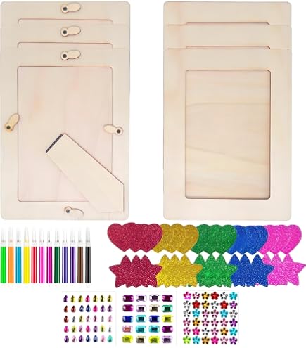 Baker Ross – Lot De 4 Cadres Photo Carrés En Bois – 12x12 Cm – À Décorer – Photo 9x9 Cm – Chevalet Inclus