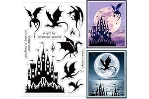 GLOBLELAND Sellos transparentes de castillo vintage, estilo medieval, dragón occidental, sellos transparentes de silicona para manualidades, álbumes de recortes, diarios de arte, tarjetas decorativas