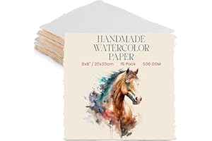 Carta per Acquerello Spessa Fatta A Mano Wanderings Con Bordo Strappato - 20x20 cm- 500GSM, Carta Premium Color Avorio, Pressata A Freddo, Testurizzata, Realizzata Con Cotone Riciclato - 15 Fogli