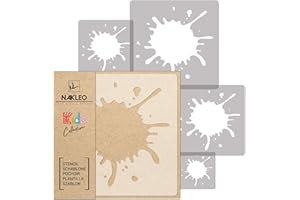 NAKLEO Stencil di Pittura per Bambini, Set di 5 Pezzi da 9x9 a 34x34cm Macchia Schizzi Chiazze, Modelli Plastica e Riutilizzabili di Stanza Decorazione, Sagome DIY Fai-da-te, Mobili Muro Legno