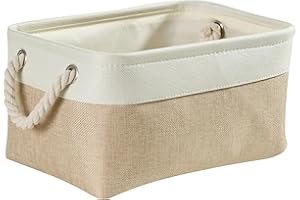Mangata aufbewahrungskorb Stoff, Kleine aufbewahrungsbox Schrank, Korb aufbewahrung Stoff mit Seil für Spielzeug, kleiderschrank, Regale, Kleidung (Faltbare, Helles Khaki Weiß)