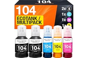 Supply Guy Bläck 104 kompatibelt med Epson 104 Bläck för EcoTank ET-4800 ET-2812 ET-2871 ET-2870 ET-2810 ET-2811 ET-2815 ET-2821 ET-2710 ET-2711 (5 multipack)