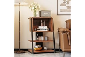 Fenge Libreria Scaffale a 4 Ripiani, Scaffale Portaoggetti, Mobile HIFI, Legno+Metallo, Mobile Giradischi Rack per Amplificatore/Turno/Microonde/Stampante (Marrone)