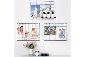 ODOXIA Paquete De 3 Rejilla Decoracion Pared | Rejilla Pared Para Mostrar Fotos | Paneles De Metal, Negro Y Magnético | Organizador De Almacenamiento De Rejilla Y Marco De Fotos