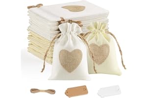 ILAUKE Organza Gift Bags, 30 Jute Bags Wedding Favour Bags Jewellery Pouches with 30 Cards +10m Hemp Rope, Reusable Drawstring Jute Gift Bags for Christmas Party Birthday Candy Chocolate, 2 Colors