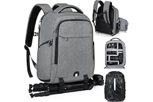 RAINSMORE Fotorucksack Kamerarucksack Groß mit 14 Zoll Laptopfach Leicht Kamera Rucksack DSLR SLR Kameratasche Regenschutz für Canon Nikon Sony Grau