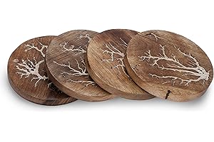 Ajuny Podstawki pod napoje – drewniana okrągła podkładka pod kubki do herbaty i szklanki do wody, ochrona blatu do każdego rodzaju stołu, zestaw 4 szt