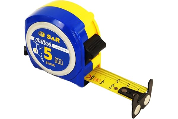 S&R Mètre Ruban à mesurer 5,0 M x 25 mm, Crochet Magnétique Professionnel.