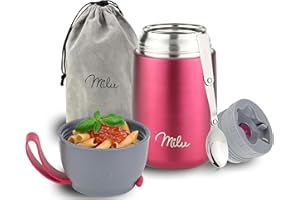 Milu Thermo per Alimenti 300ml 440ml 450ml 650ml 800ml I Contenitore Termico di Acciaio Inossidabile, Isotermico Sottovuoto per Cibi Caldi e Freddi (Bacca, 650ml)