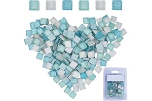 GORGECRAFT 220 Pieces Mosaic Tiles Glass Glitter Mosaic Square Shape Stained Glass Pieces for DIY Crafts Kitchen Shower (Sky Blue Mix, 10 X 10mm)